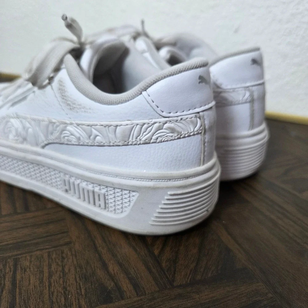 Puma Carina Platform Sneakers White Embossed Floral Lace Up Womens 7.5